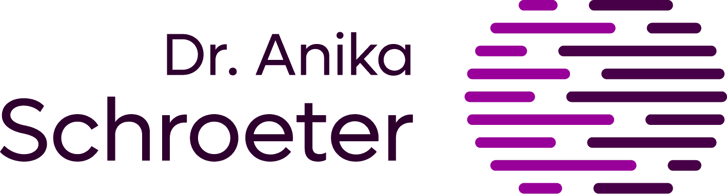 Logo Dr. Anika Schroeter mit kreisförmigem Muster aus violetten Linien